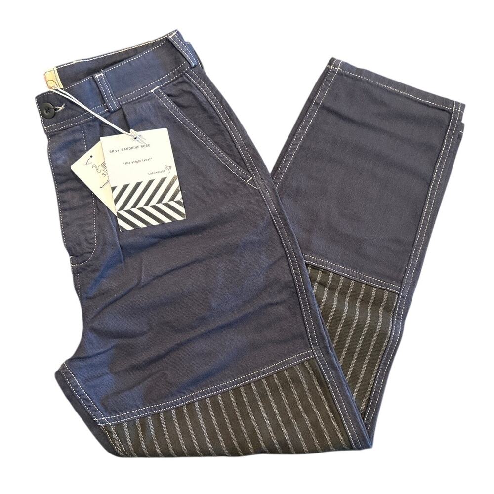 Free People x Sandrine Rose Pinstripe Knee Patch Jeans
